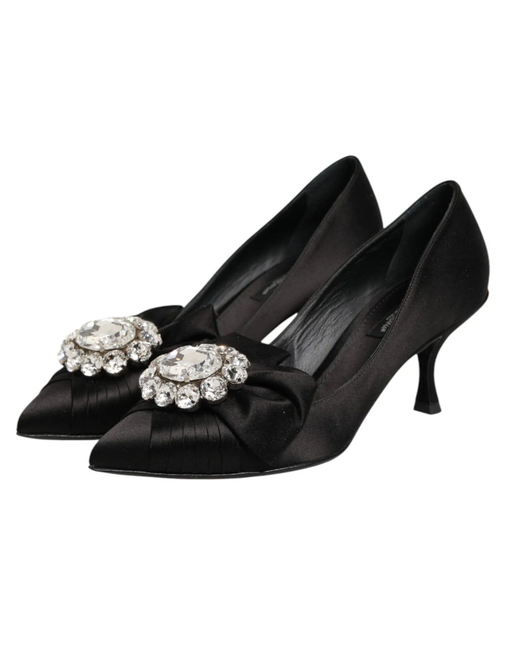 Dolce & Gabbana Black Satin Bow Crystal Embellishment Pumps Shoes - EU35.5/US5