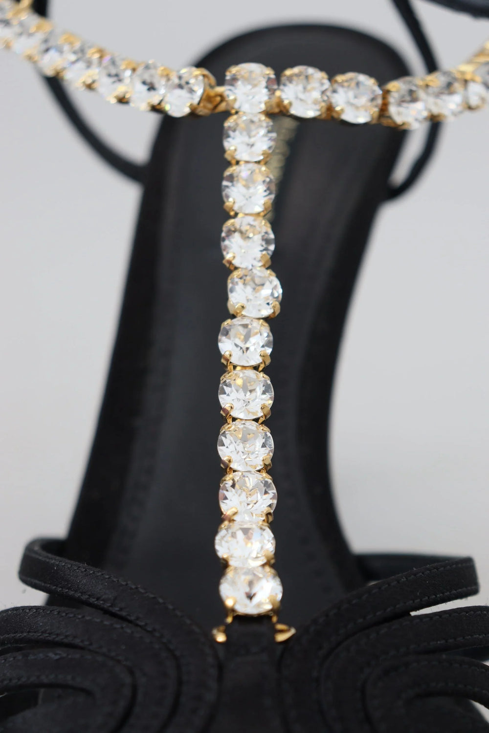 Dolce & Gabbana Black Satin Clear Crystal T-strap Sandal Shoes - EU35.5/US5
