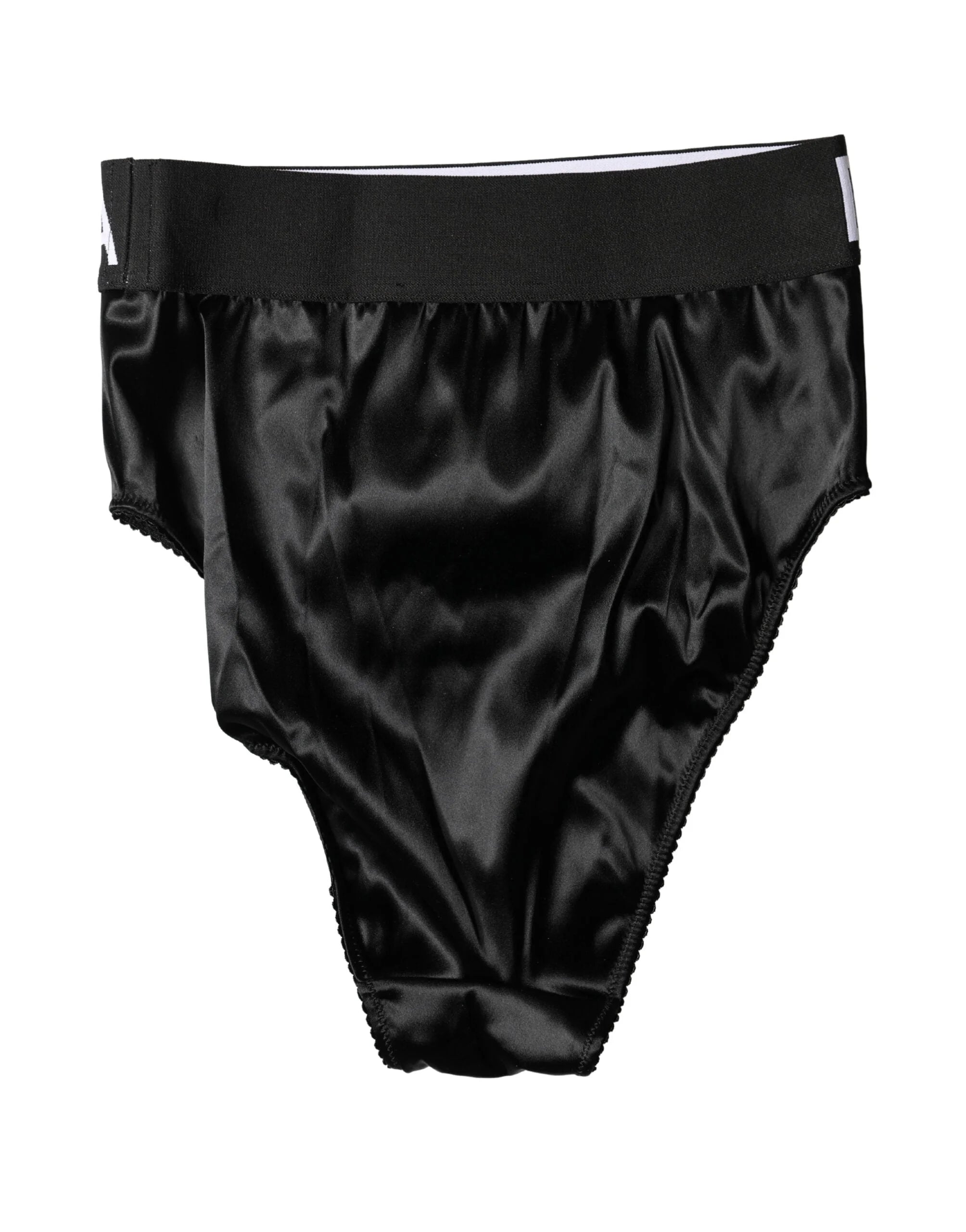 Dolce & Gabbana Black Satin High-Waist Brief Logo Women Underwear - IT2 | S
