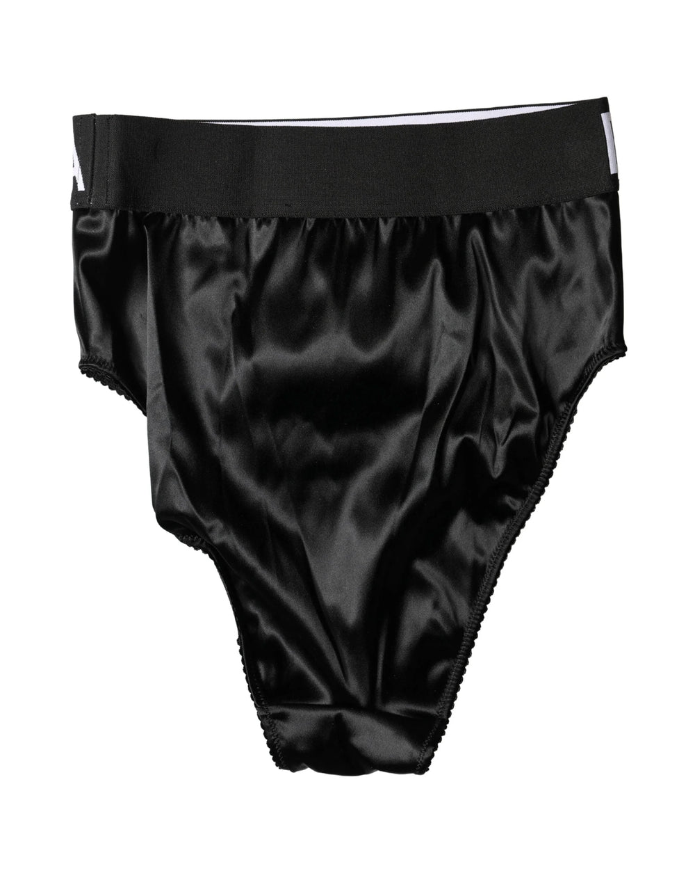 Dolce & Gabbana Black Satin High-Waist Brief Logo Women Underwear - IT2 | S
