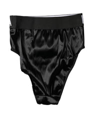 Dolce & Gabbana Black Satin High-Waist Brief Logo Women Underwear - IT2 | S