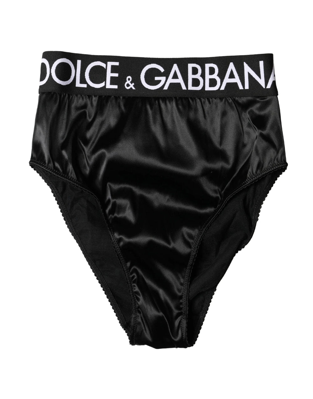 Dolce & Gabbana Black Satin High-Waist Brief Logo Women Underwear - IT2 | S
