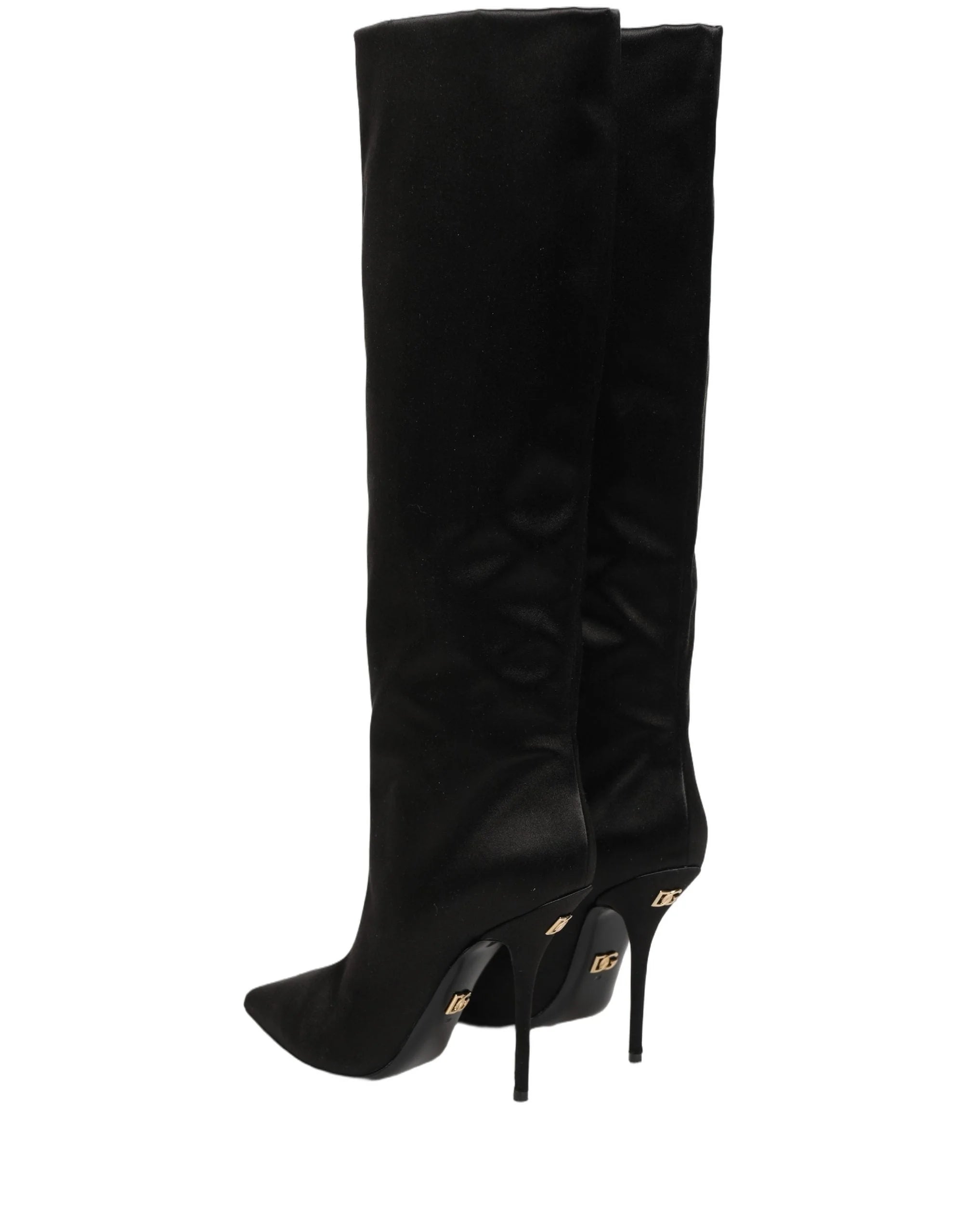 Dolce & Gabbana Black Satin Knee High Stiletto Boots Shoes - EU39/US8.5