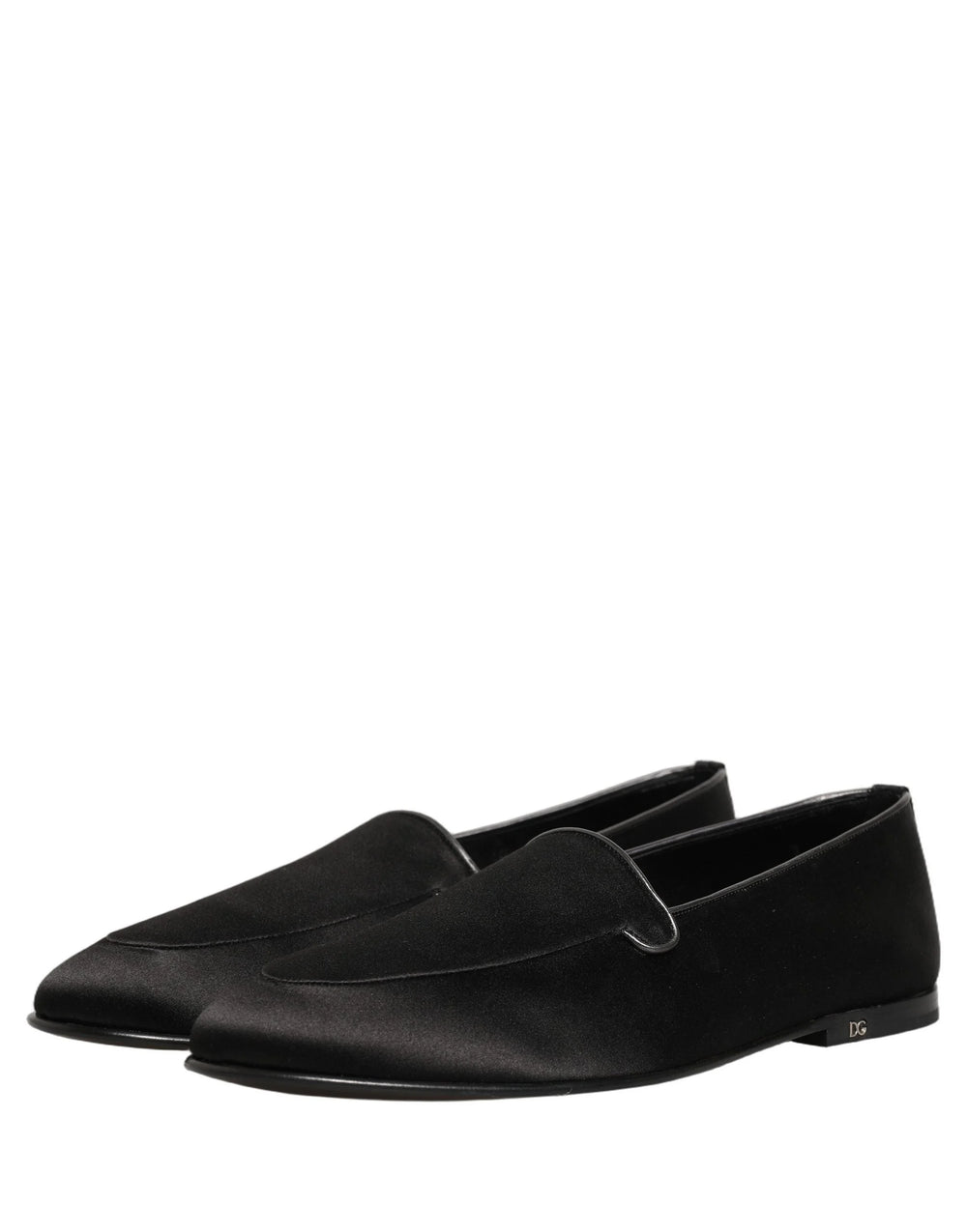 Dolce & Gabbana Black Satin Logo Slip On Flats Loafers Shoes
