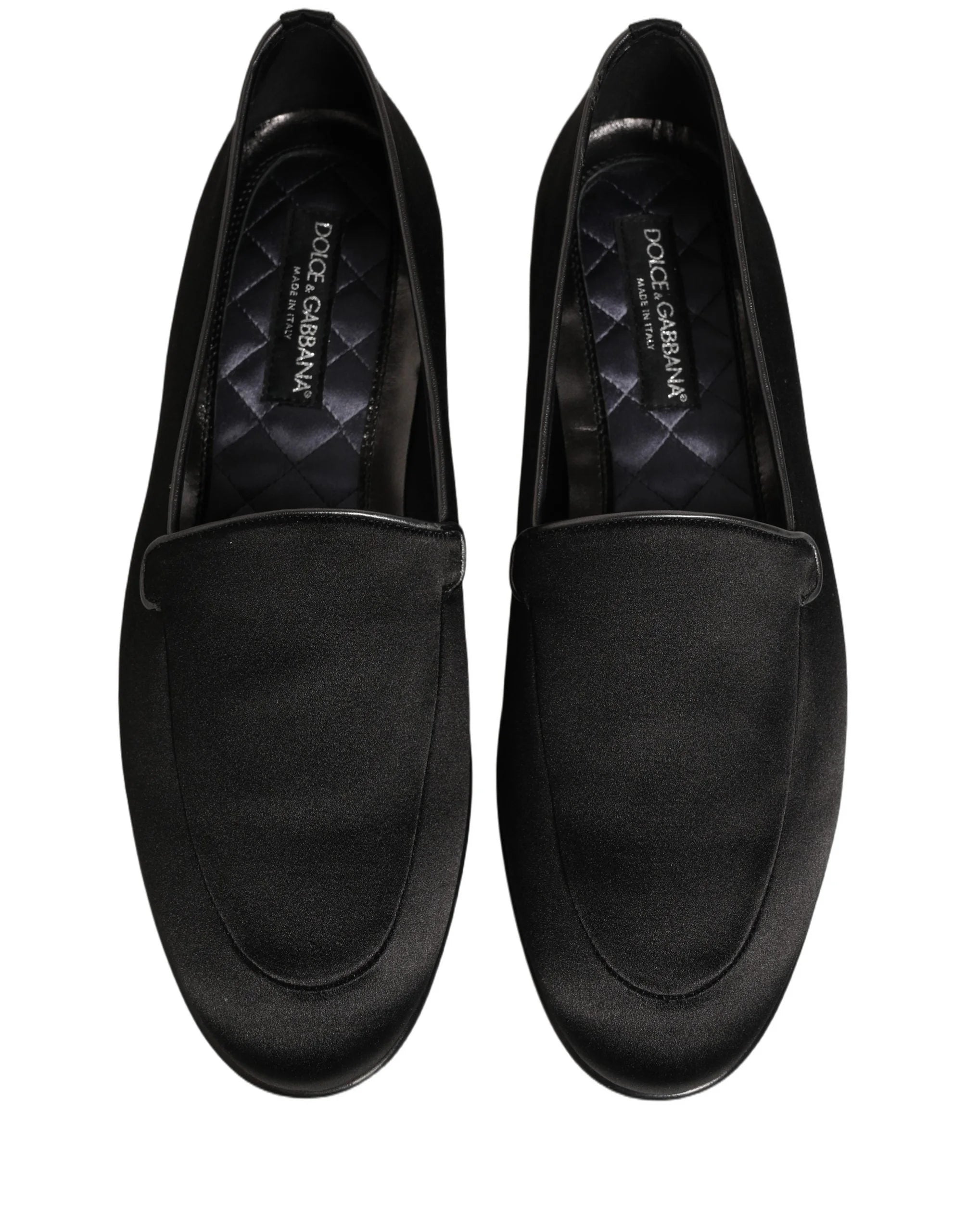 Dolce & Gabbana Black Satin Logo Slip On Flats Loafers Shoes