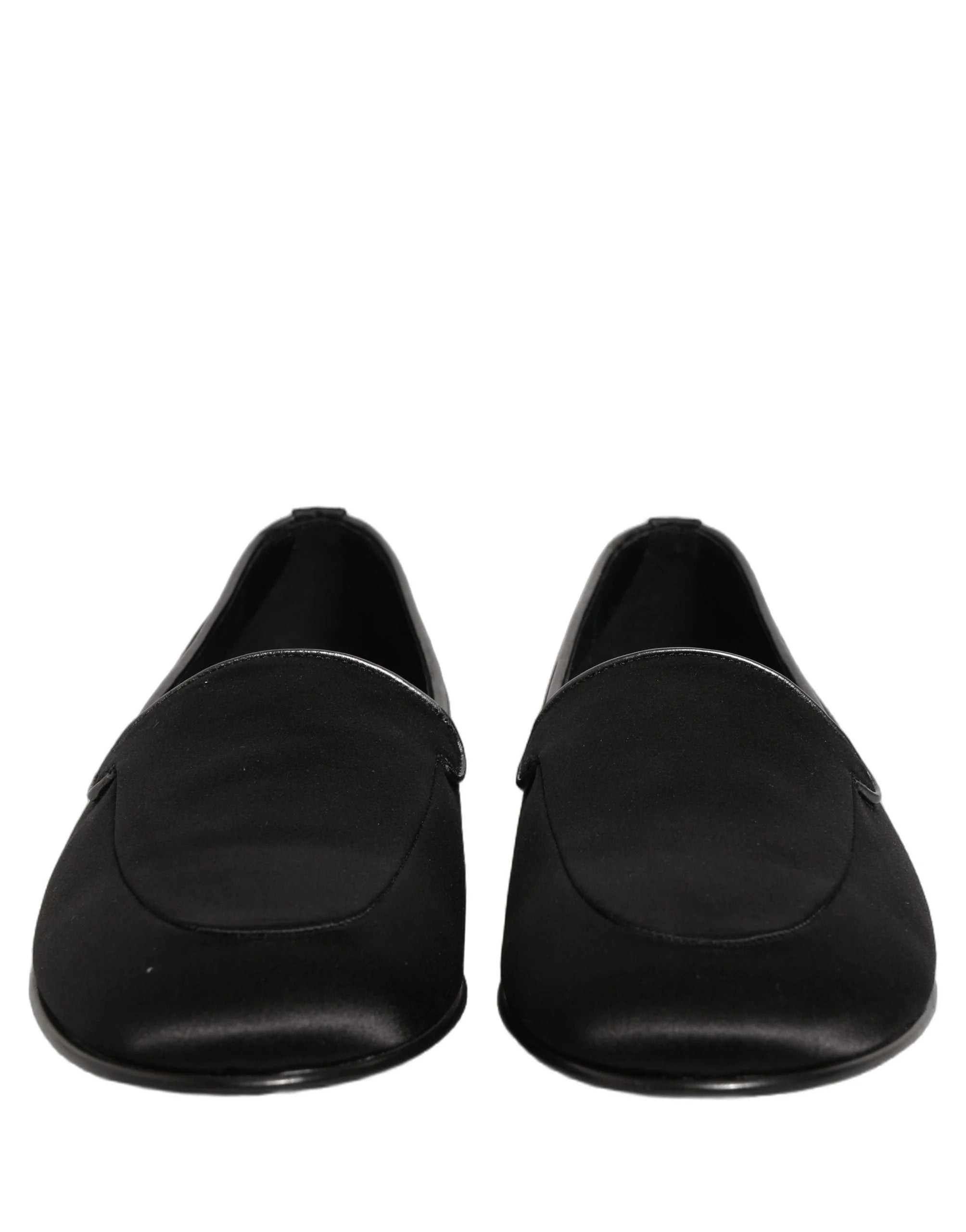 Dolce & Gabbana Black Satin Logo Slip On Flats Loafers Shoes