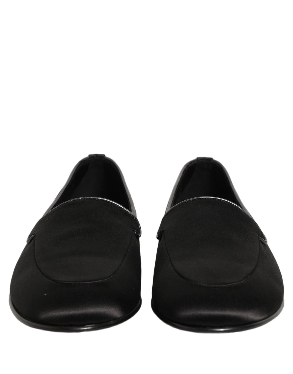 Dolce & Gabbana Black Satin Logo Slip On Flats Loafers Shoes