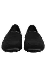 Dolce & Gabbana Black Satin Logo Slip On Flats Loafers Shoes