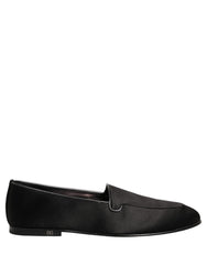 Dolce & Gabbana Black Satin Logo Slip On Flats Loafers Shoes
