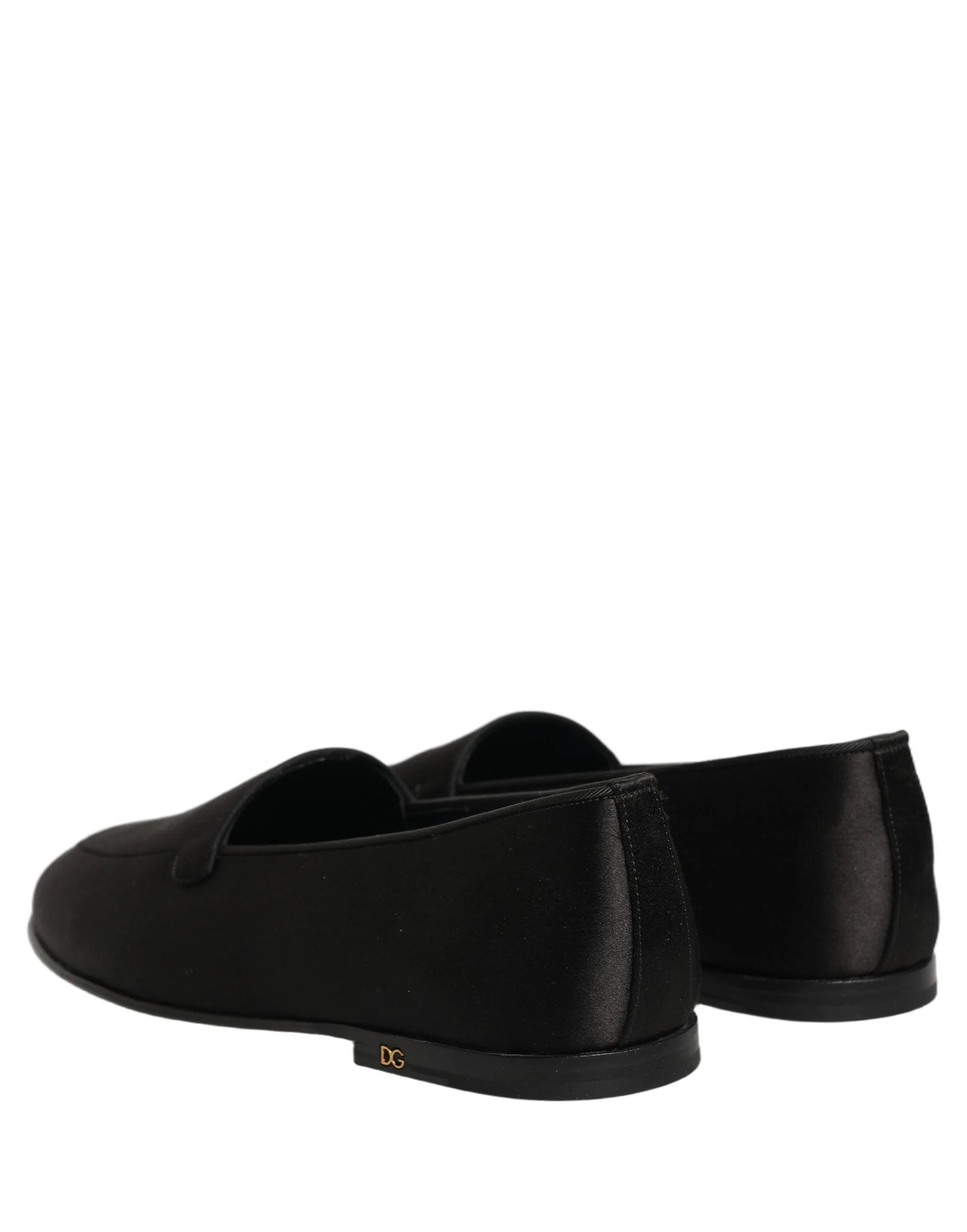 Dolce & Gabbana: Schwarze Satinslippers mit Logo – Loafer, Schuhgröße EU43/US10