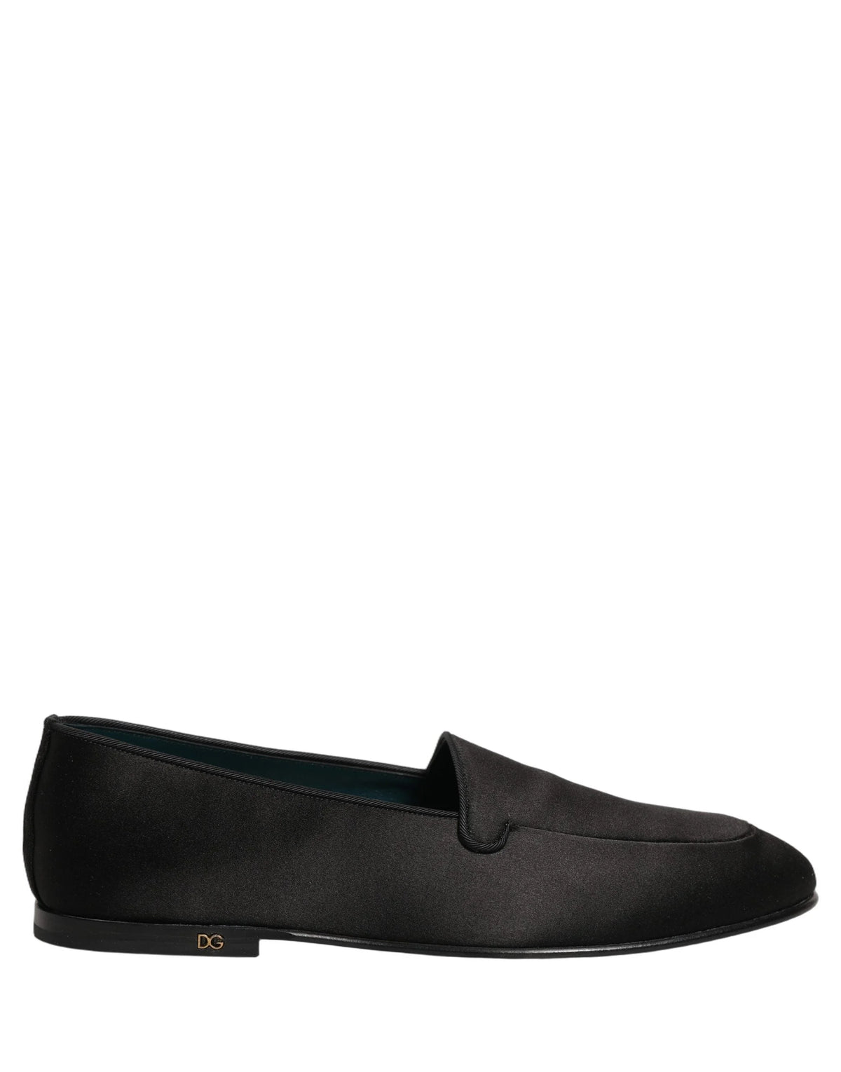 Dolce & Gabbana Black Satin Logo Slip On Flats Loafers Shoes - EU43/US10