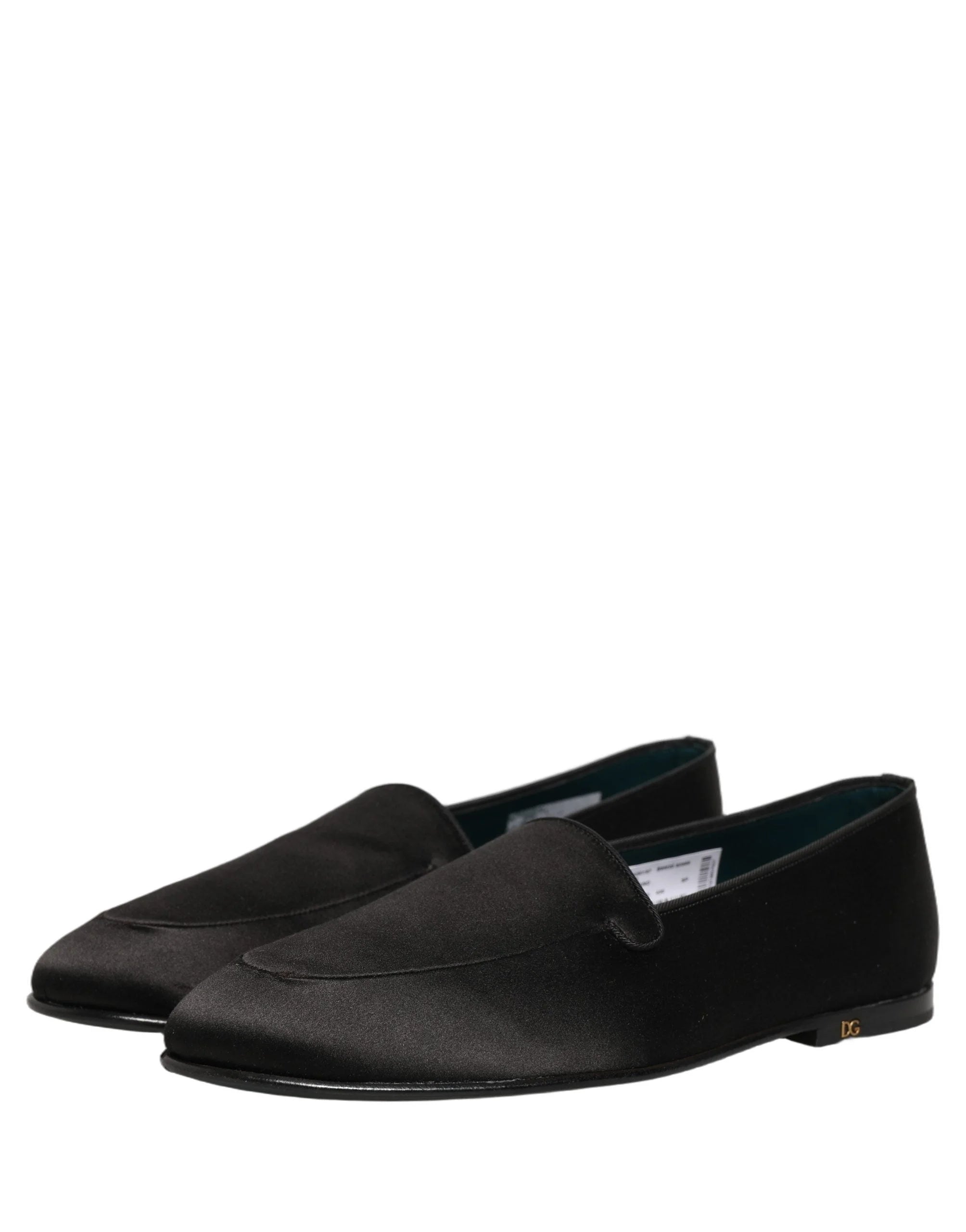 Dolce & Gabbana: Schwarze Satinslippers mit Logo – Loafer, Schuhgröße EU43/US10