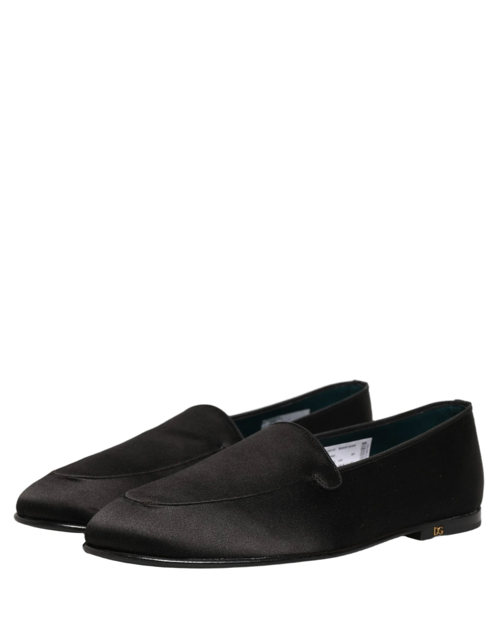 Dolce & Gabbana: Schwarze Satinslippers mit Logo – Loafer, Schuhgröße EU43/US10