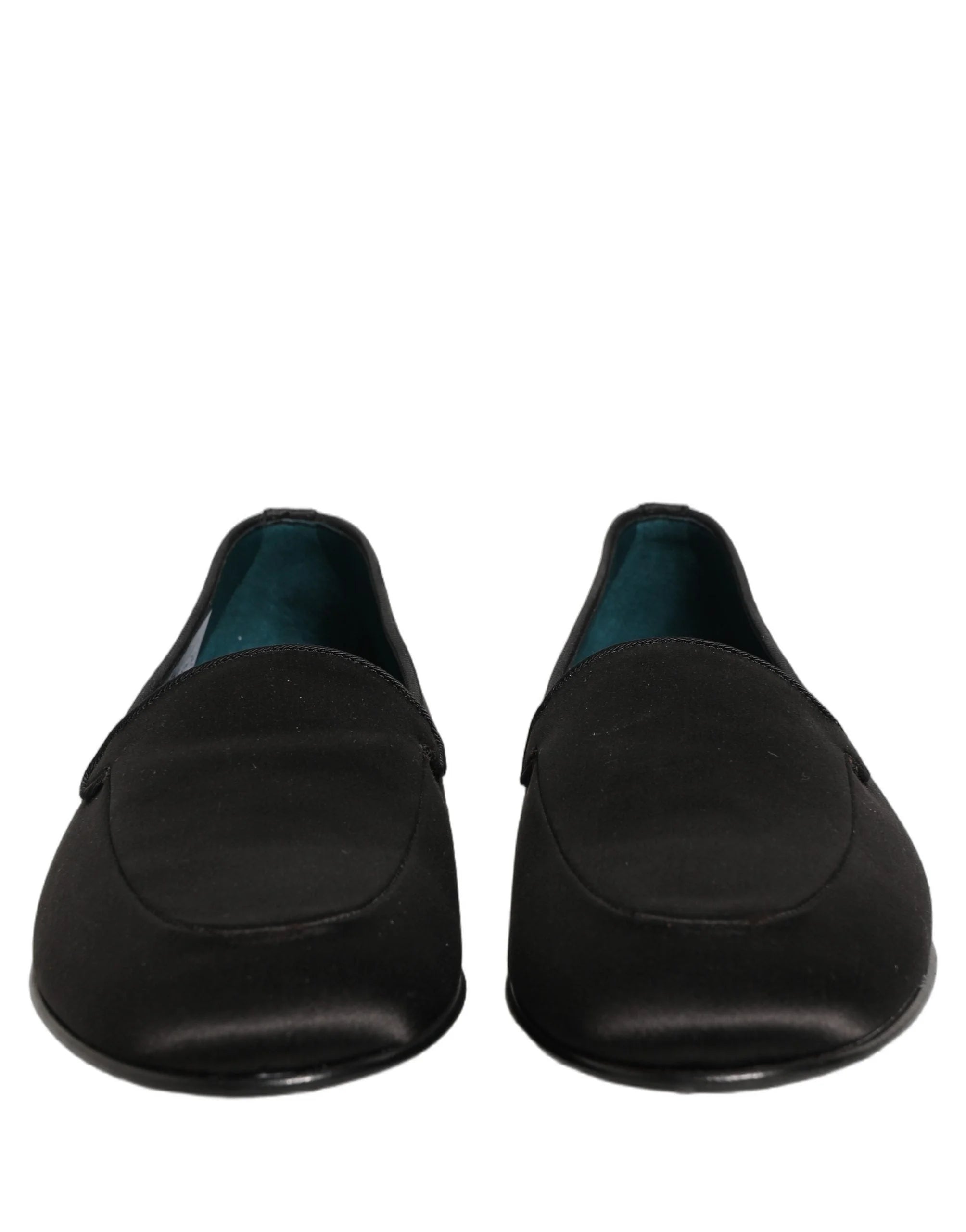 Dolce & Gabbana Schwarze Satinslipper mit Logo - EU43/US10