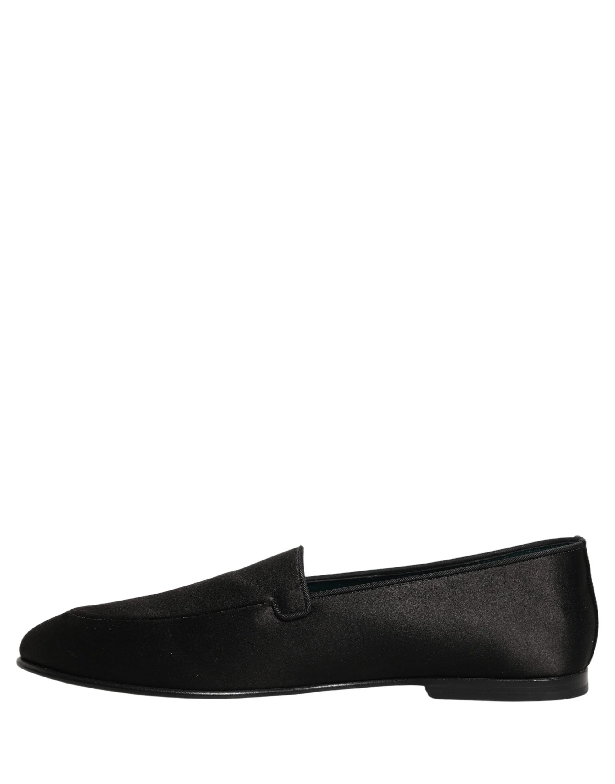 Dolce & Gabbana: Schwarze Satinslippers mit Logo – Loafer, Schuhgröße EU43/US10