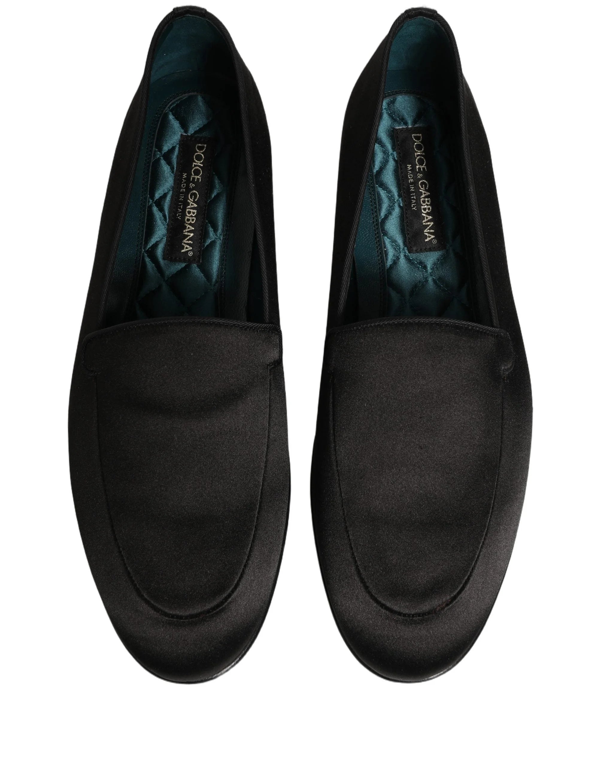 Dolce & Gabbana Schwarze Satinslipper mit Logo - EU43/US10