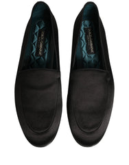 Dolce & Gabbana Schwarze Satinslipper mit Logo - EU43/US10