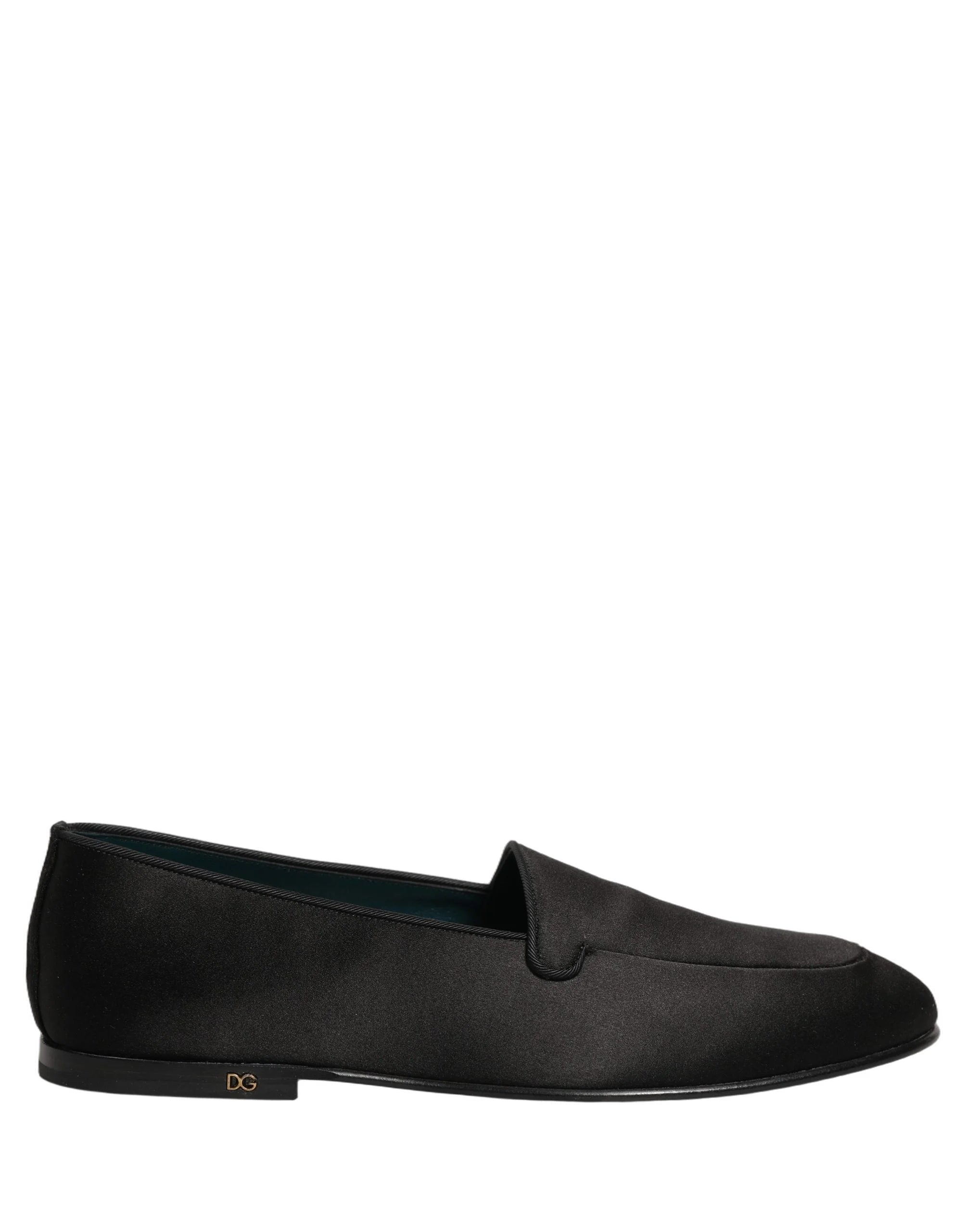 Dolce & Gabbana: Schwarze Satinslippers mit Logo – Loafer, Schuhgröße EU43/US10