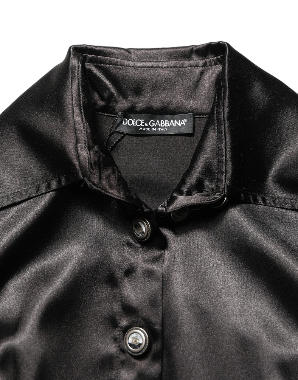 Dolce & Gabbana Black Satin Long Puff Sleeves Pleated Dress - IT40|S