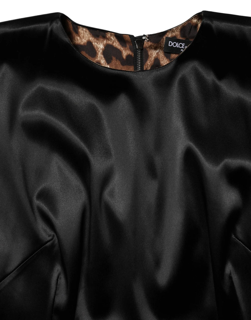 Dolce & Gabbana Black Satin Sheath Midi Cap Sleeves Dress - IT40|S