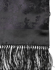Dolce & Gabbana Black Satin Silk Fringes Neck Foulard Scarf