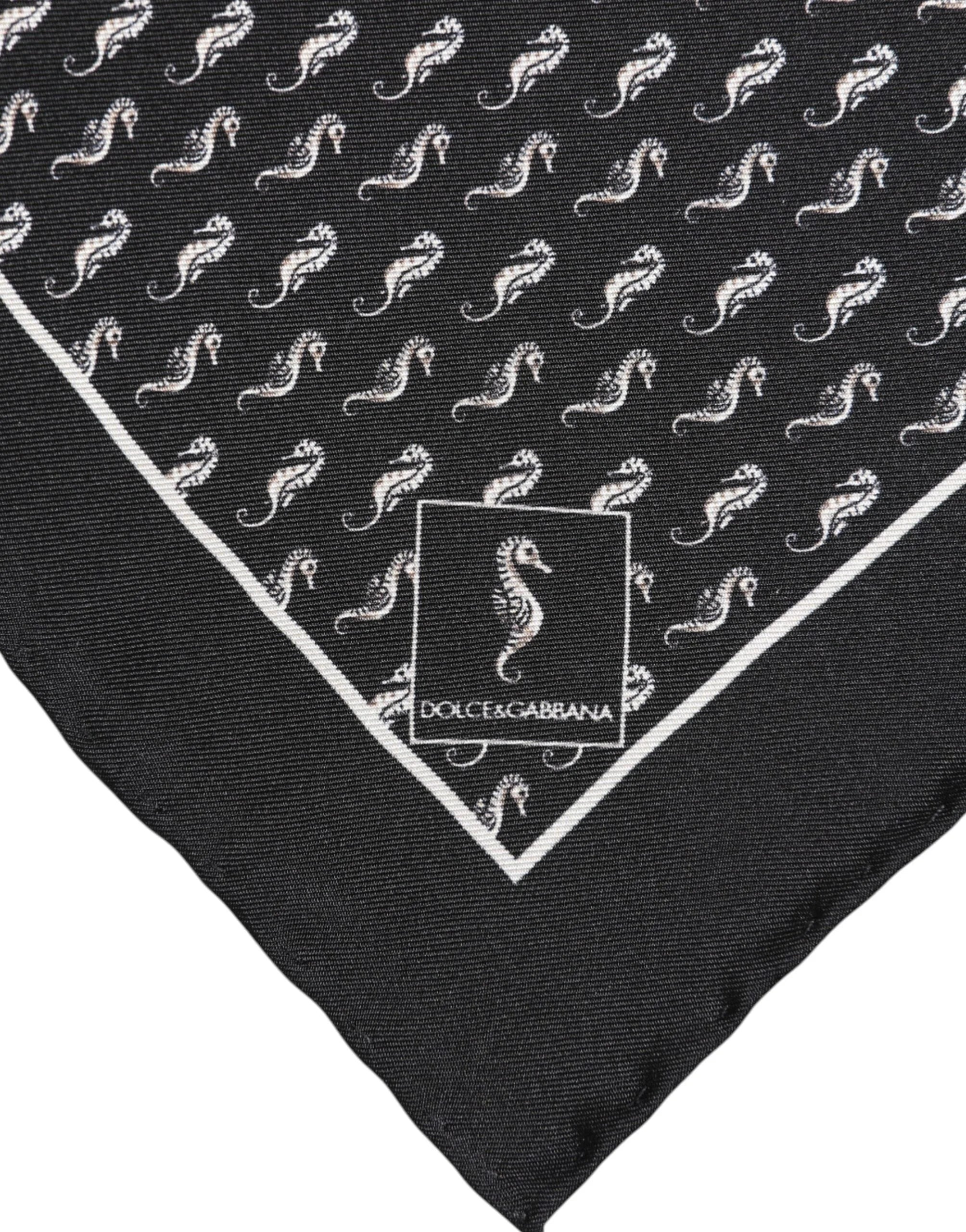 Dolce & Gabbana Black Sea Horse Silk Square Men Foulard Scarf - Scarves & Shawls