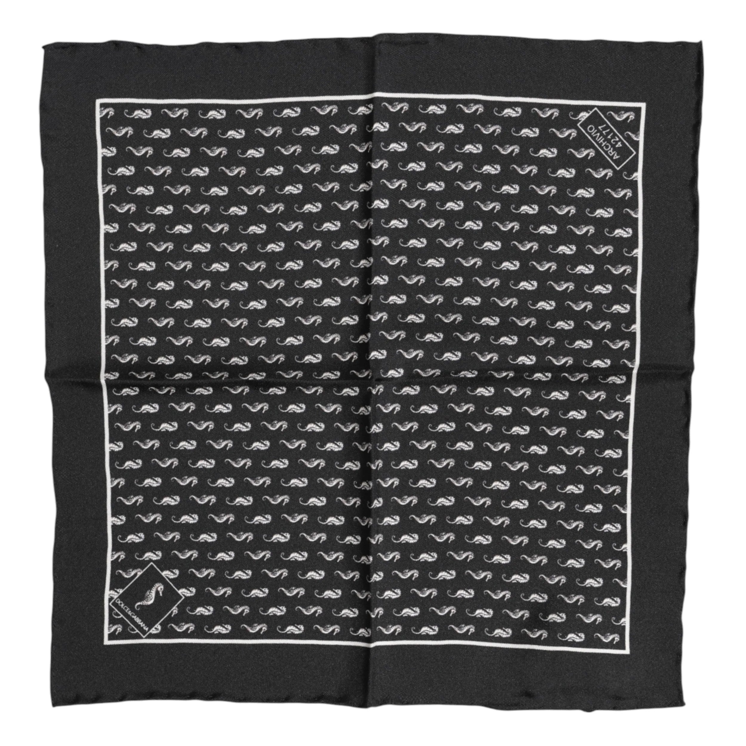 Dolce & Gabbana Black Sea Horse Silk Square Men Foulard Scarf - Scarves & Shawls