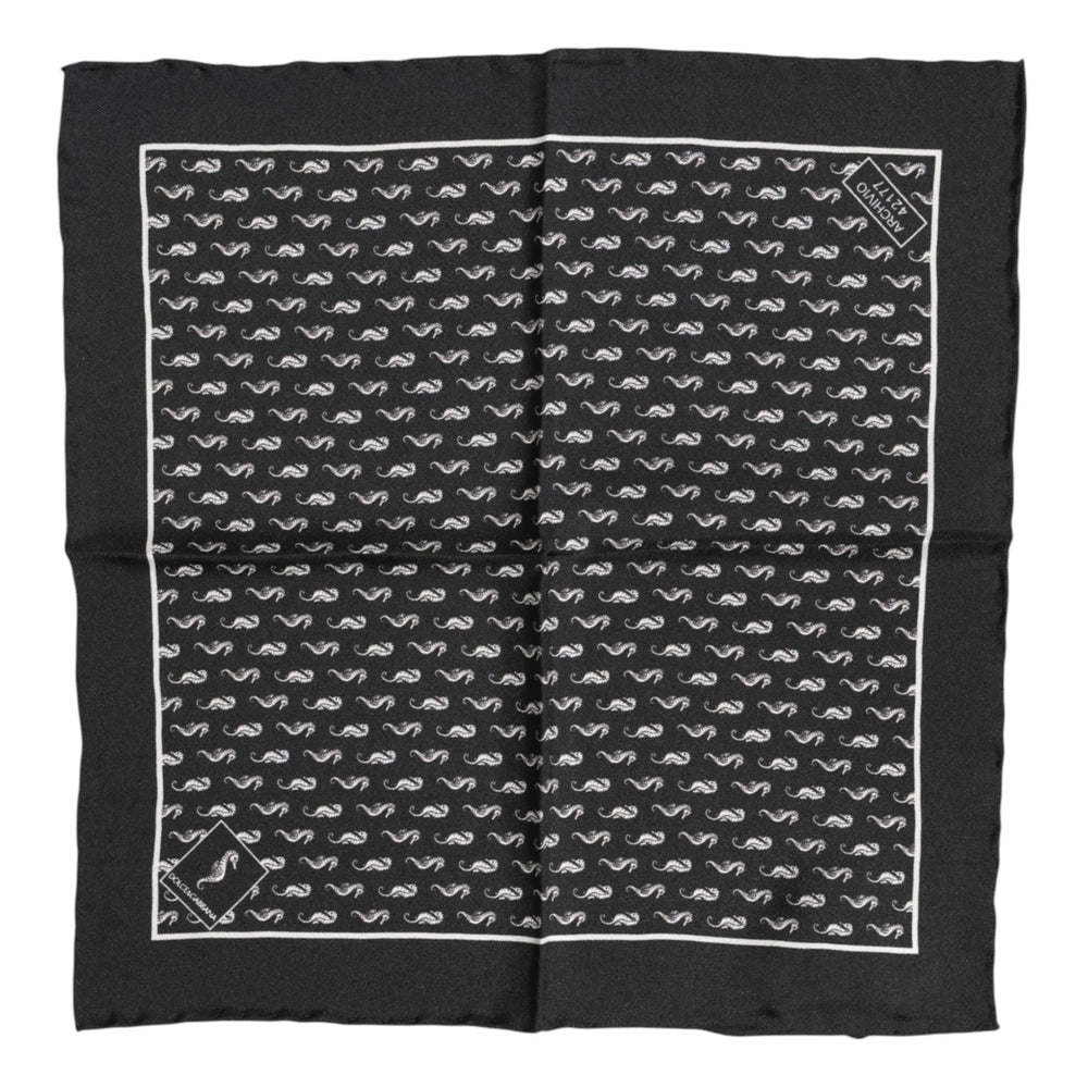 Dolce & Gabbana Black Sea Horse Silk Square Men Foulard Scarf - Scarves & Shawls