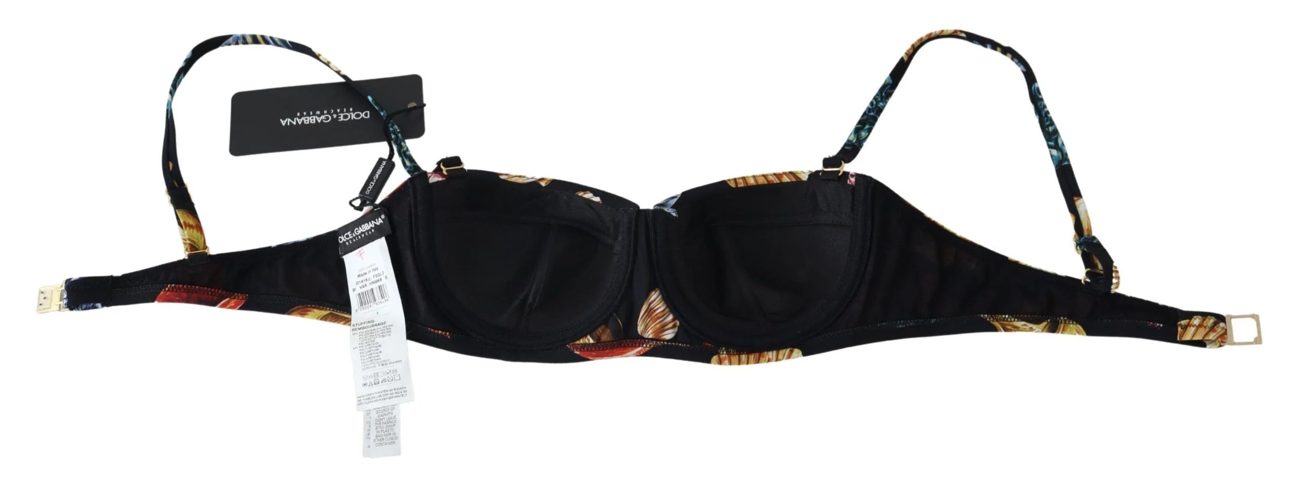 Dolce & Gabbana Black Seashells Print Women Swimwear Bikini Tops - IT1 | XS - Swimwear Tops