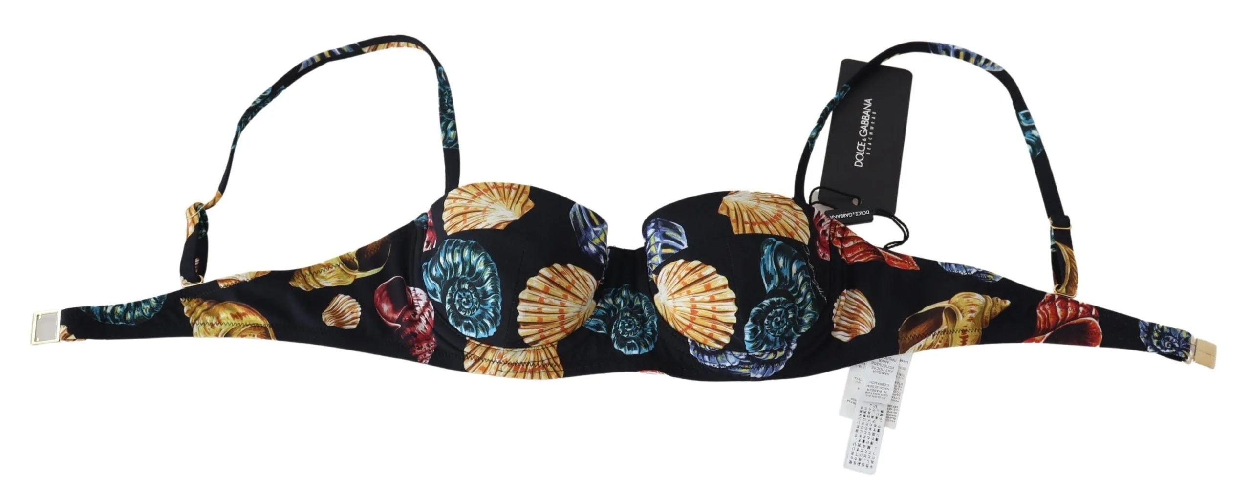 Dolce & Gabbana Black Seashells Print Women Swimwear Bikini Tops - IT1 | XS - Swimwear Tops