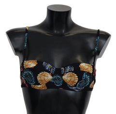 Dolce & Gabbana Black Seashells Print Women Swimwear Bikini Tops - IT1 | XS - Swimwear Tops