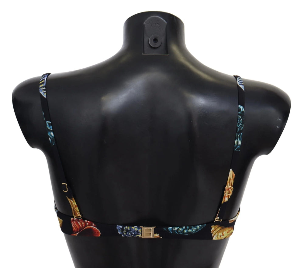 Dolce & Gabbana Black Seashells Print Women Swimwear Bikini Tops - IT1 | XS - Swimwear Tops