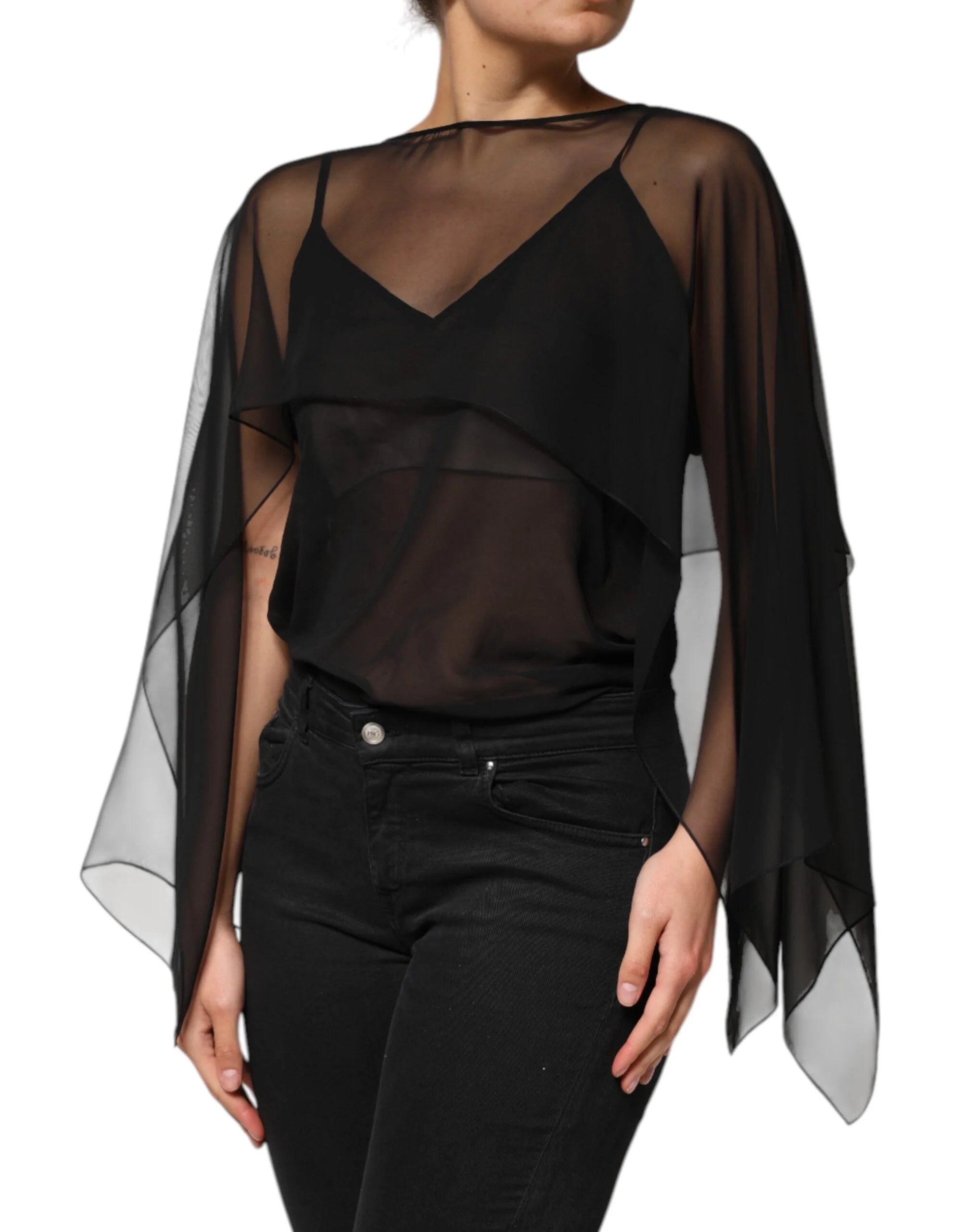 Dolce & Gabbana Black See Through Silk Chiffon Lace Blouse Top - IT40|S - Blouses