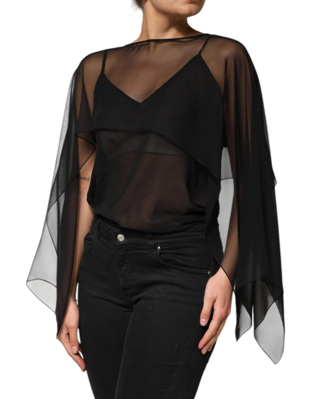 Dolce & Gabbana Black See Through Silk Chiffon Lace Blouse Top - IT40|S - Blouses