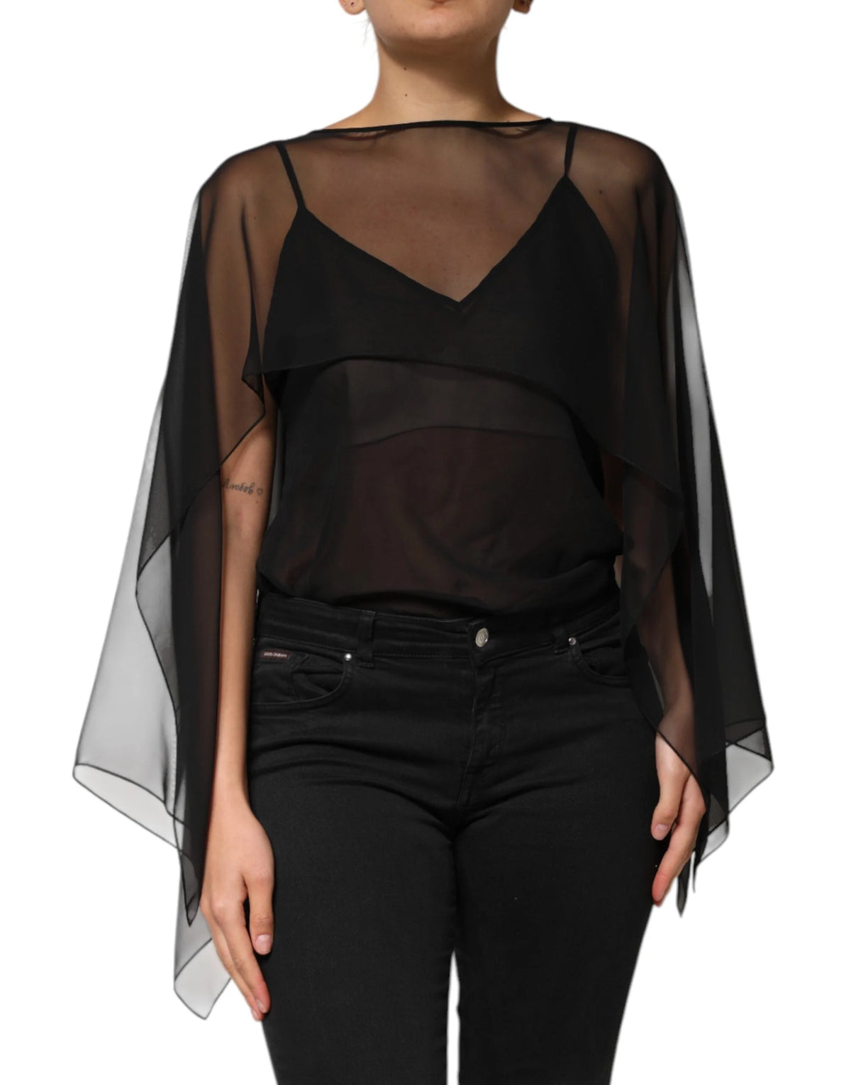 Dolce & Gabbana Black See Through Silk Chiffon Lace Blouse Top - IT40|S - Blouses