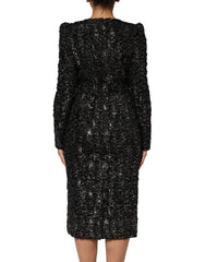 Dolce & Gabbana Black Sequin Bouclé Tweed Sheath Dress - Dresses