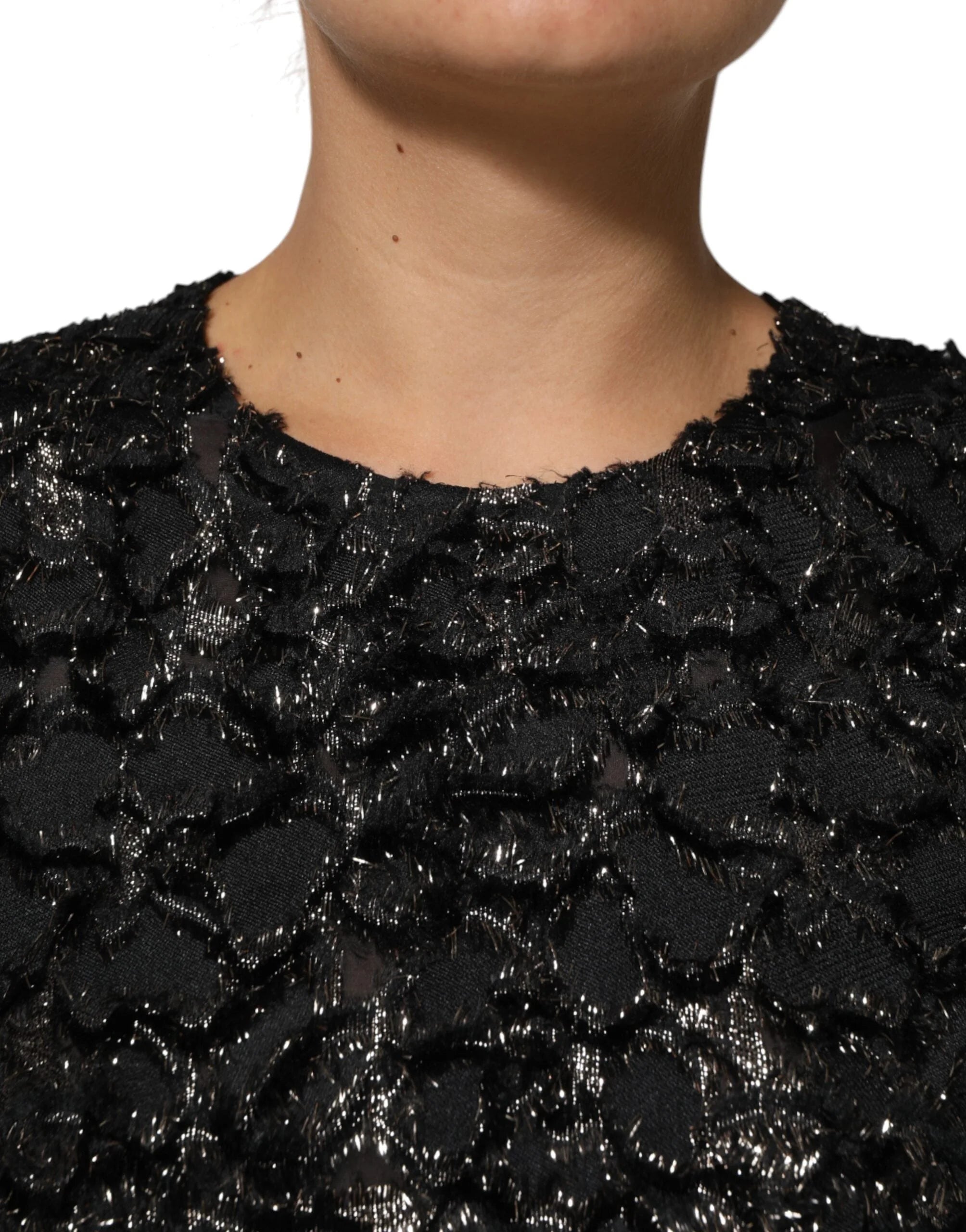 Dolce & Gabbana Black Sequin Bouclé Tweed Sheath Dress - Dresses