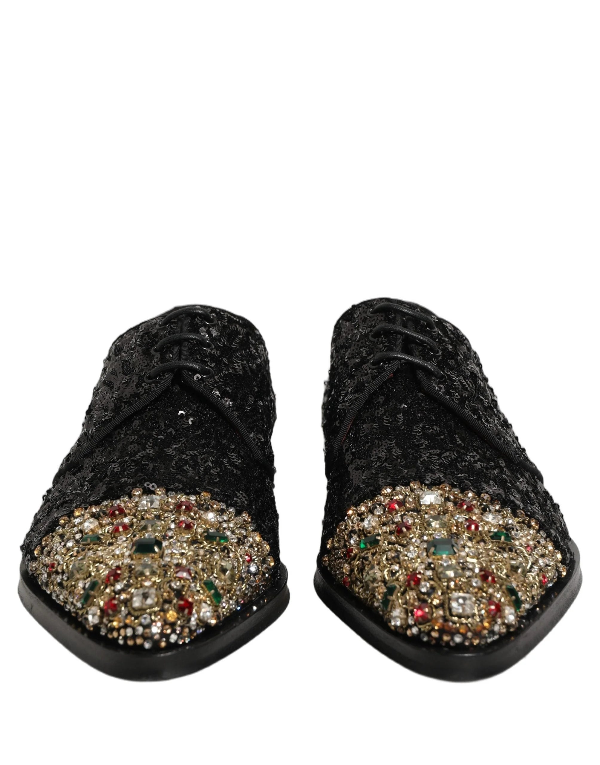 Dolce & Gabbana Black Sequin Embellished Men Derby Dress Shoes - EU43/US10