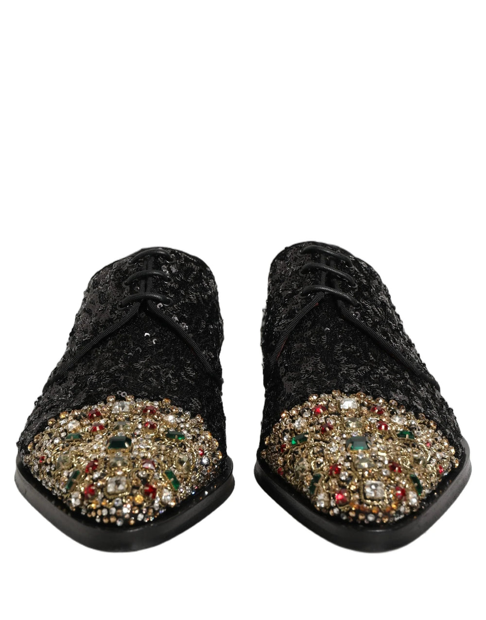 Dolce & Gabbana Black Sequin Embellished Men Derby Dress Shoes - EU43/US10