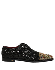 Dolce & Gabbana Black Sequin Embellished Men Derby Dress Shoes - EU43/US10