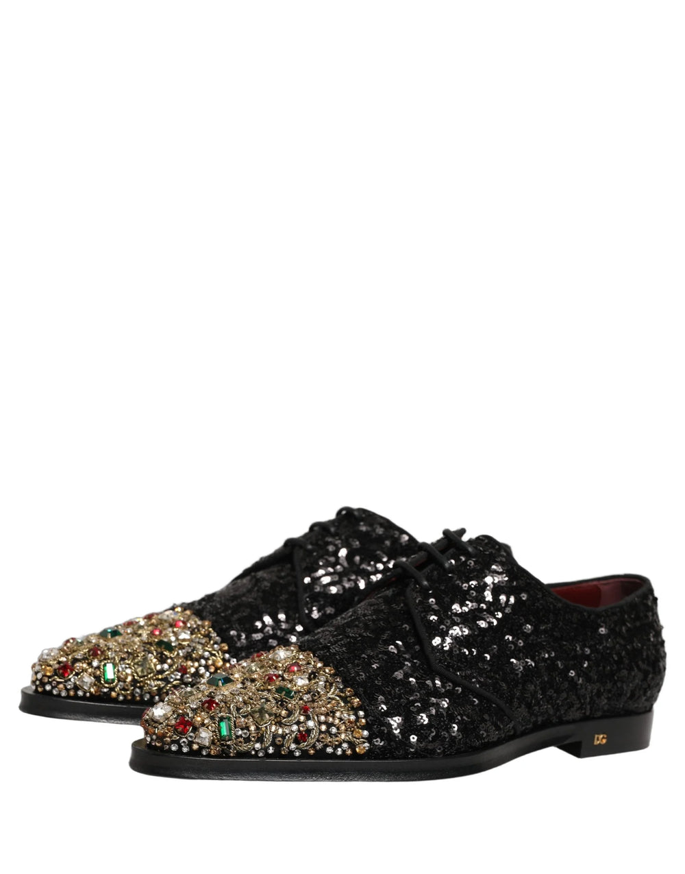 Dolce & Gabbana Black Sequin Embellished Men Derby Dress Shoes - EU43/US10
