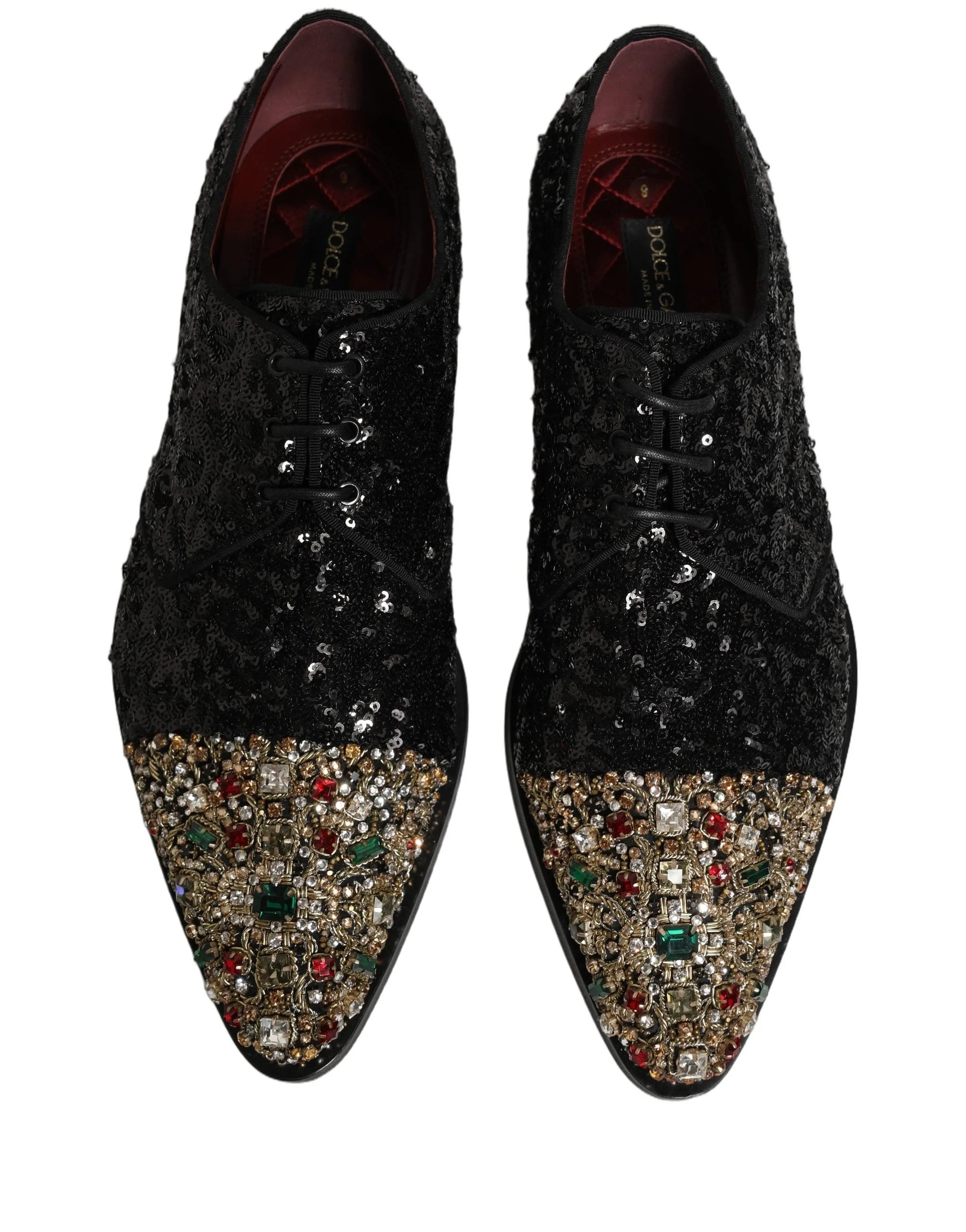 Dolce & Gabbana Black Sequin Embellished Men Derby Dress Shoes - EU43/US10