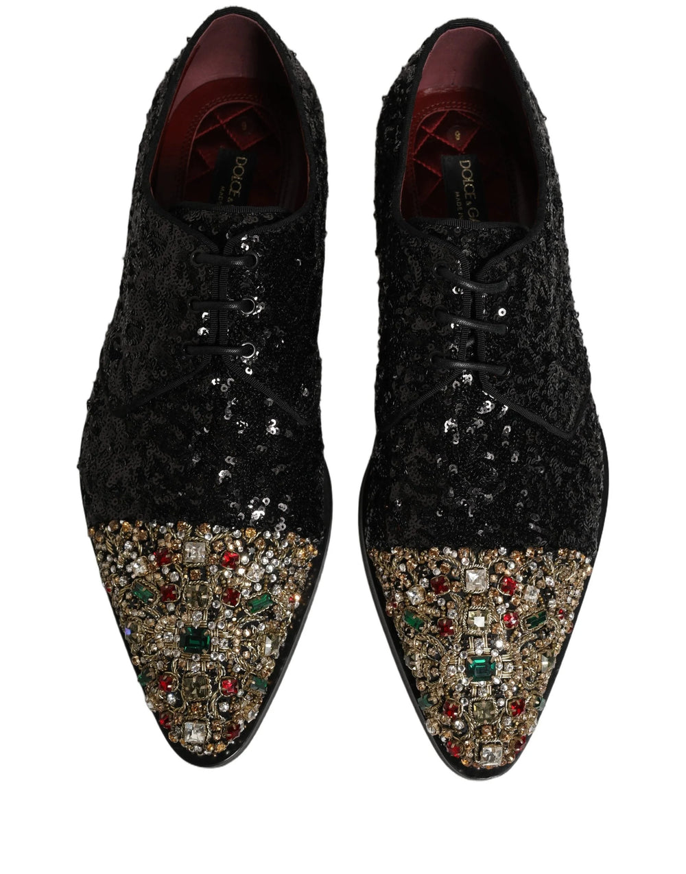 Dolce & Gabbana Black Sequin Embellished Men Derby Dress Shoes - EU43/US10