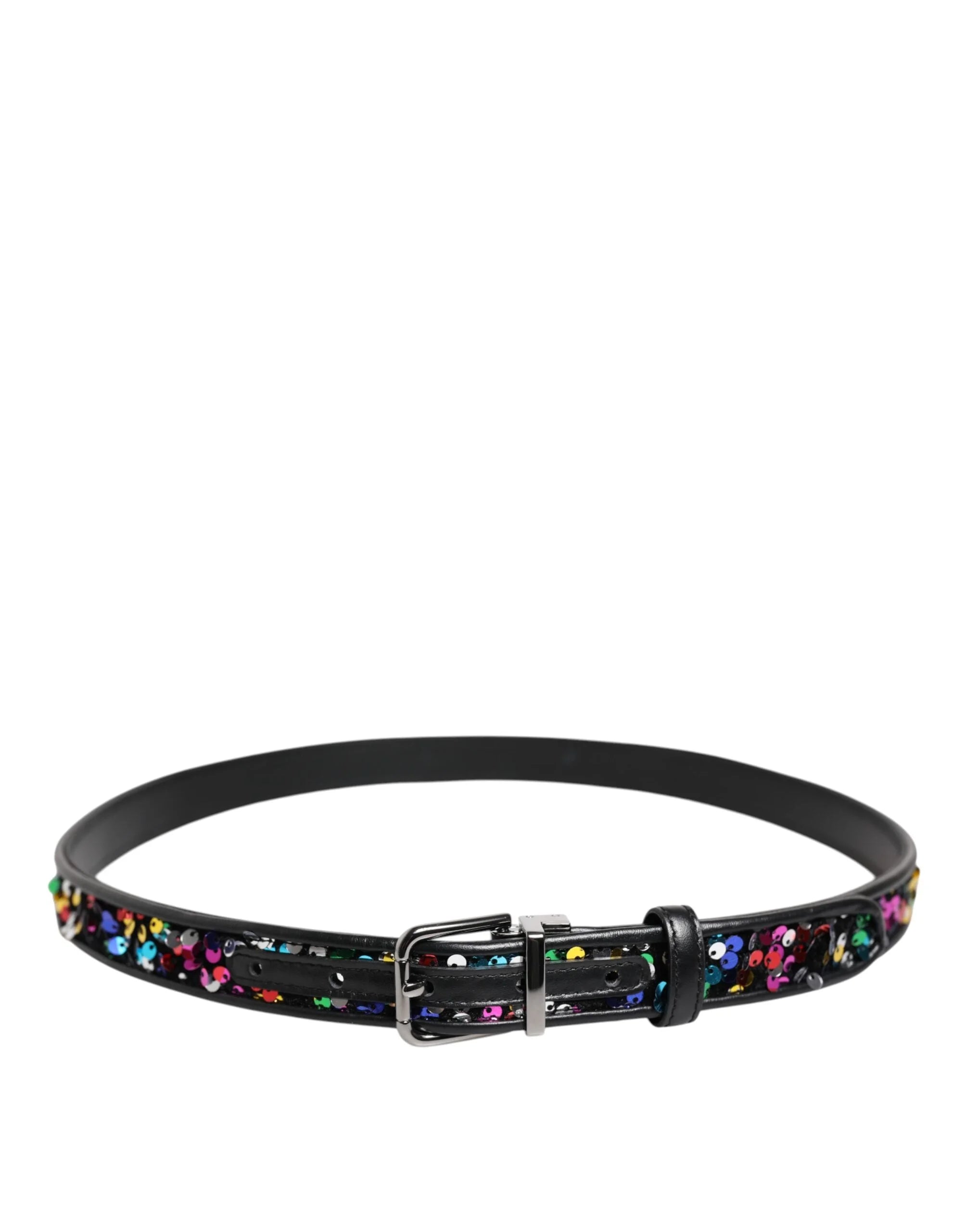 Dolce & Gabbana Black Sequin Embellished Metal Buckle Belt - 95 cm / 38 Inches - Belts