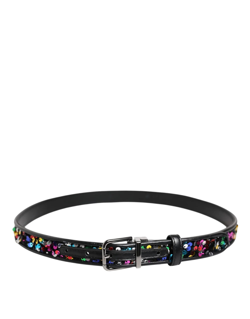 Dolce & Gabbana Black Sequin Embellished Metal Buckle Belt - 95 cm / 38 Inches - Belts