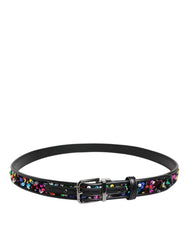 Dolce & Gabbana Black Sequin Embellished Metal Buckle Belt - 95 cm / 38 Inches - Belts