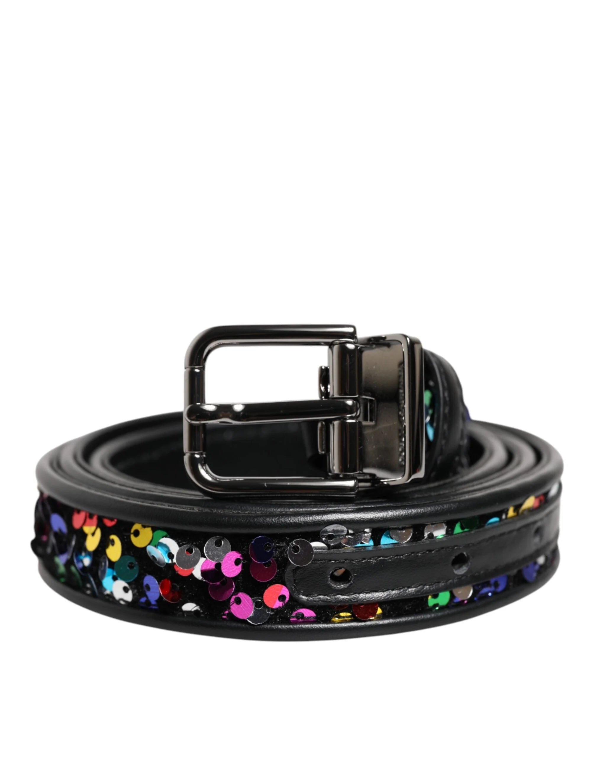 Dolce & Gabbana Black Sequin Embellished Metal Buckle Belt - 95 cm / 38 Inches - Belts