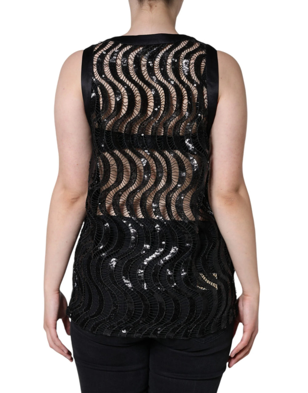 Dolce & Gabbana Black Sequin Sleeveless Tank Blouse Top - IT42|M - Tank Tops