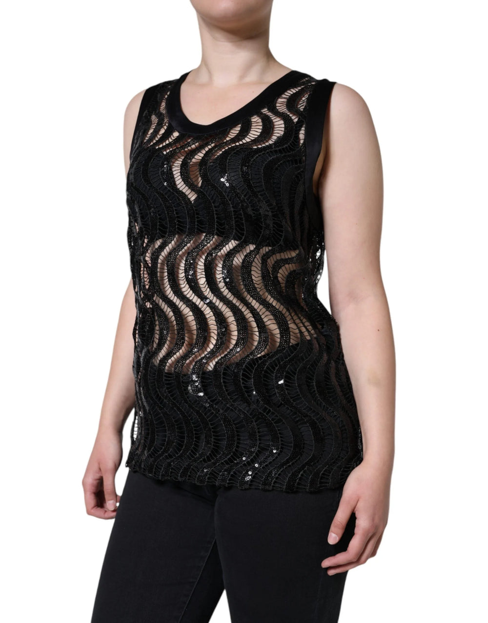 Dolce & Gabbana Black Sequin Sleeveless Tank Blouse Top - IT42|M - Tank Tops