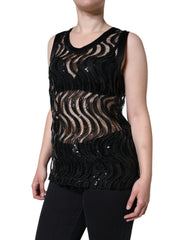 Dolce & Gabbana Black Sequin Sleeveless Tank Blouse Top - IT42|M - Tank Tops